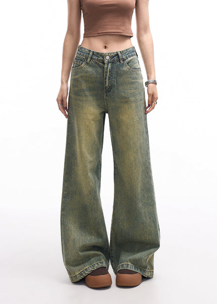 Blue Retro Washed Loose Straight-Leg Jeans - Women’s Jeans