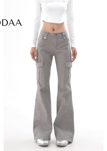 Blue Stretch Slim Micro Flare Cargo Jeans Women - XS / Grey - Women’s Jeans