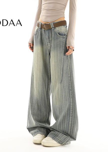 Blue Striped High Street Loose Fit Straight-Leg Jeans - S / Vintage Blue - Women’s Jeans