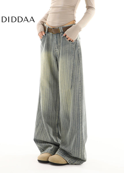 Blue Striped High Street Loose Fit Straight-Leg Jeans - Women’s Jeans