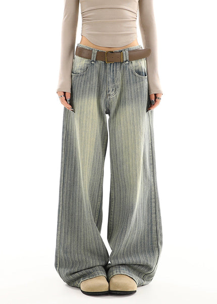 Blue Striped High Street Loose Fit Straight-Leg Jeans - Women’s Jeans