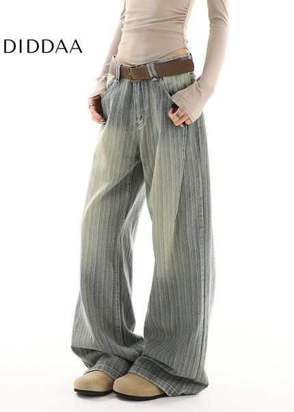 Blue Striped High Street Loose Fit Straight-Leg Jeans - Women’s Jeans