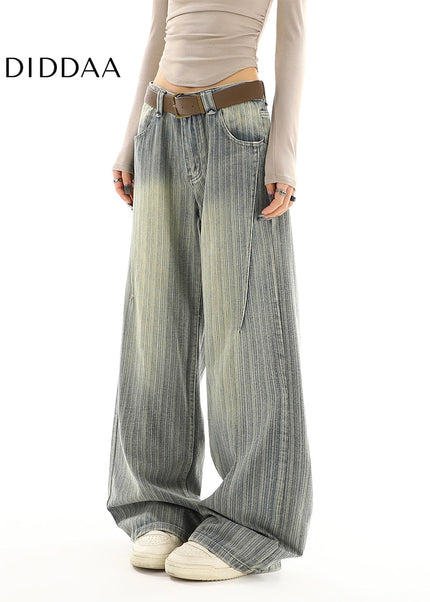 Blue Striped High Street Loose Fit Straight-Leg Jeans - Women’s Jeans