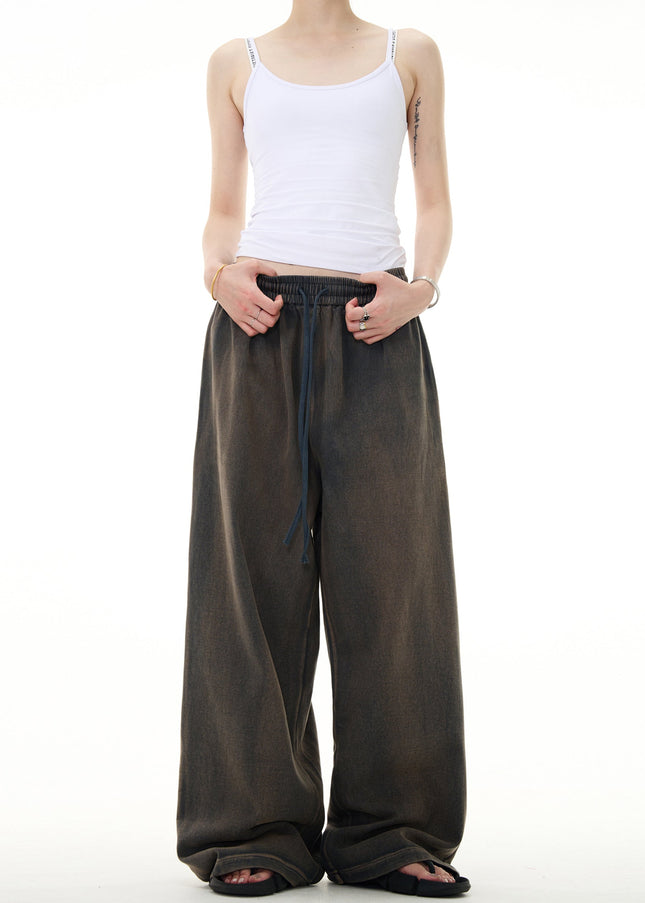 Blue Vintage Washed Loose Fit Wide-Leg Pants for All - Men’s Jeans