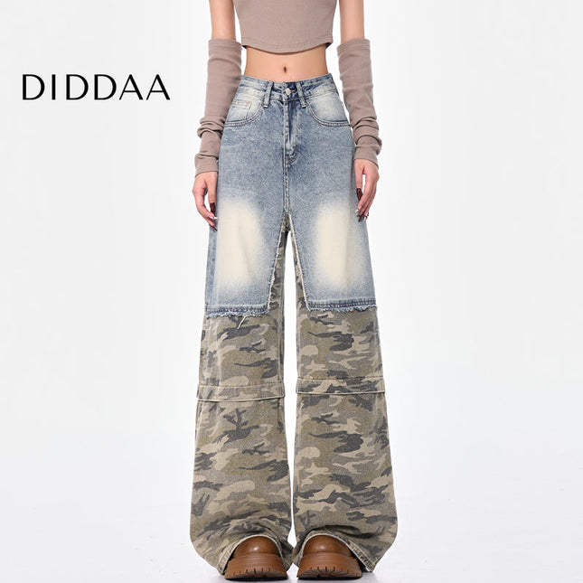 Camouflage High-Waisted Loose Cargo Jeans for Women - S / Blue - Women’s Jeans