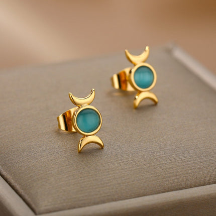 Bouge Earrings | Gold Green Opal Stud Earrings - Gold - Earrings
