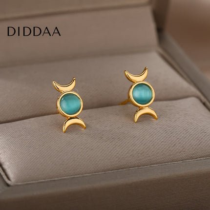 Bouge Earrings | Gold Green Opal Stud Earrings - Earrings