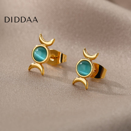 Bouge Earrings | Gold Green Opal Stud Earrings - Earrings