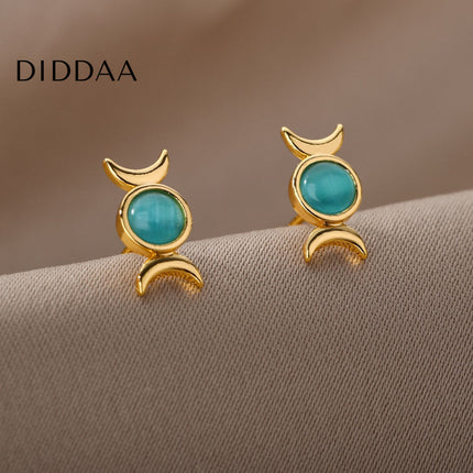 Bouge Earrings | Gold Green Opal Stud Earrings - Earrings