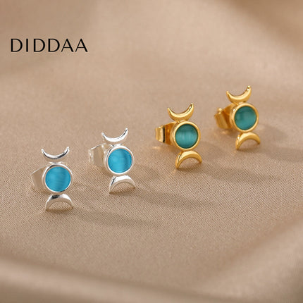 Bouge Earrings | Gold Green Opal Stud Earrings - Silver - Earrings