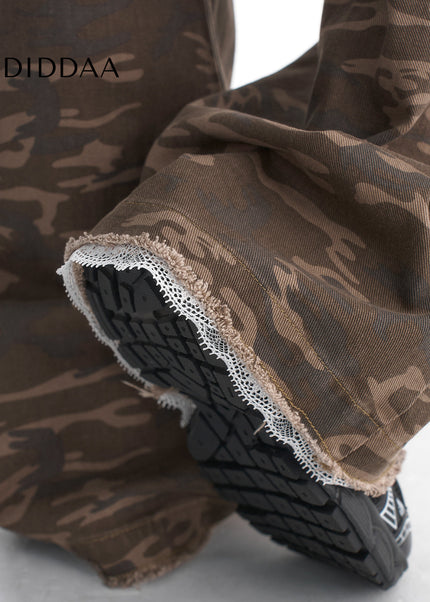 Camo Lace Side Straight Wide-Leg Jeans for Women - Women’s Jeans