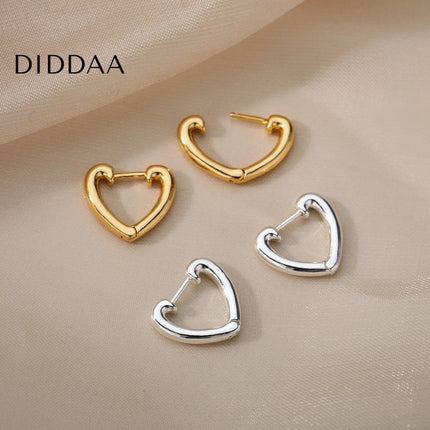 Catalina Earrings | Gold Cute Hollow Love Heart Hoop Earrings - Silver - Earrings