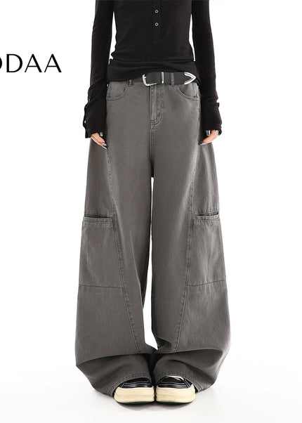 Cement Gray High-Waisted Cargo Jeans for Women - S / Grey - Women’s Jeans