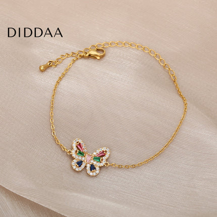 Chachan Bracelet | Gold Zirconia Butterfly Animal Colorful Bracelet - Bracelets