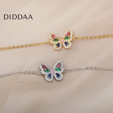 Chachan Bracelet | Gold Zirconia Butterfly Animal Colorful Bracelet - Silver - Bracelets