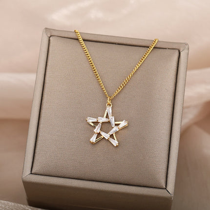 Chapelle Pendant Necklace | Gold Silver Zirconia Satanic Star Chain - Gold - Necklaces