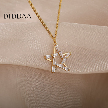 Chapelle Pendant Necklace | Gold Silver Zirconia Satanic Star Chain - Silver - Necklaces