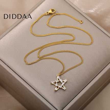 Chapelle Pendant Necklace | Gold Silver Zirconia Satanic Star Chain - Necklaces