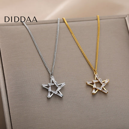 Chapelle Pendant Necklace | Gold Silver Zirconia Satanic Star Chain - Necklaces