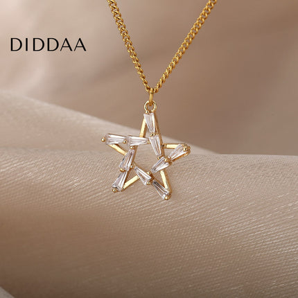 Chapelle Pendant Necklace | Gold Silver Zirconia Satanic Star Chain - Necklaces