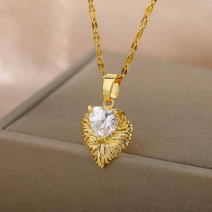 Clara Pendant Necklace | Gold Zirconia Stone Chain - Gold - Necklaces