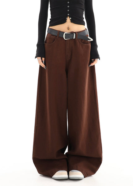 Coffee High-Waisted Loose Wide-Leg Jeans for Women - Women’s Jeans