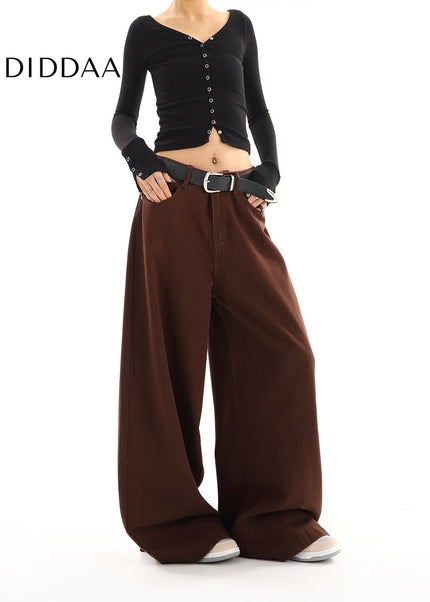 Coffee High-Waisted Loose Wide-Leg Jeans for Women - Women’s Jeans