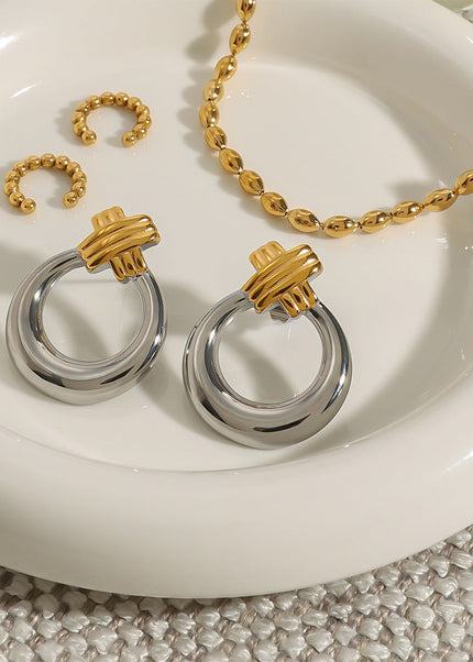 Jieding European and American stainless steel color-blocked circle earrings high-end niche earrings titanium steel earrings cross-border earrings