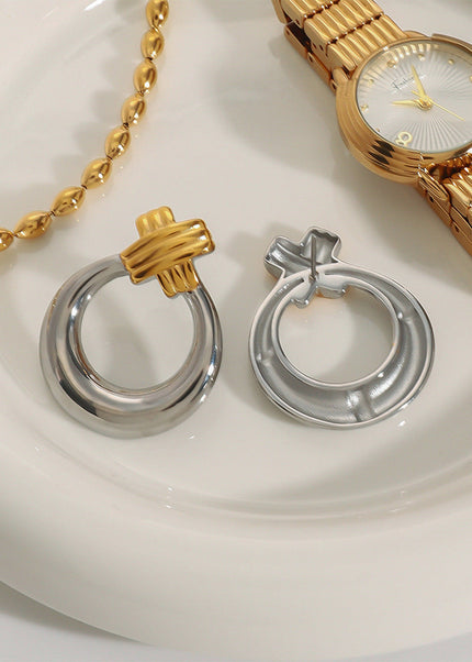 Jieding European and American stainless steel color-blocked circle earrings high-end niche earrings titanium steel earrings cross-border earrings