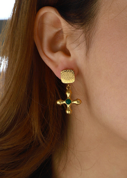 Jieding European and American cross agate titanium steel stud earrings do not fade earrings high-quality jewelry stainless steel cross-border