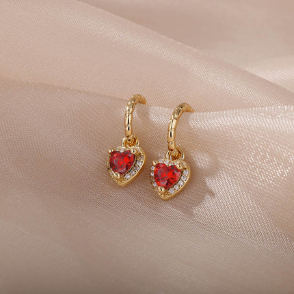 House of Shakespeare 14K Gold Plated, Zirconia Earrings Dangle Earrings | Gold Zirconia Small Heart Stud Earrings