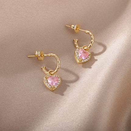 House of Shakespeare 14K Gold Plated, Zirconia Earrings Dangle Earrings | Gold Zirconia Small Heart Stud Earrings