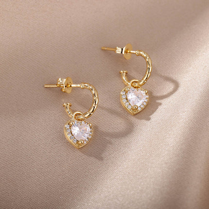 House of Shakespeare 14K Gold Plated, Zirconia Earrings Dangle Earrings | Gold Zirconia Small Heart Stud Earrings