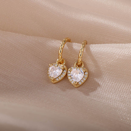 House of Shakespeare 14K Gold Plated, Zirconia Earrings Dangle Earrings | Gold Zirconia Small Heart Stud Earrings