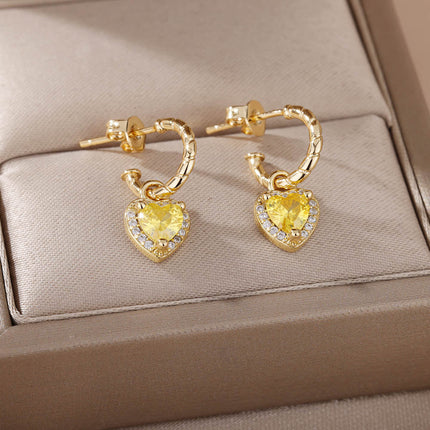 House of Shakespeare Gold 14K Gold Plated, Zirconia Earrings Dangle Earrings | Gold Zirconia Small Heart Stud Earrings