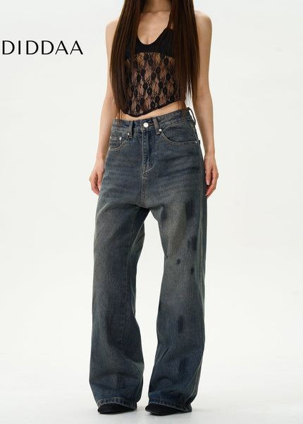 Dark Blue Graffiti Loose Jeans for Trendy Couples - Women’s Jeans