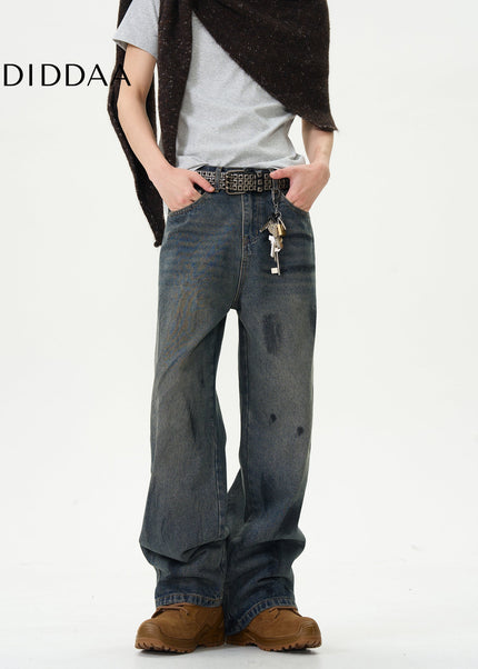 Dark Blue Graffiti Loose Jeans for Trendy Couples - Women’s Jeans