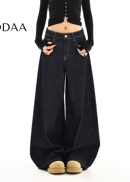 Dark Blue Loose Fit Straight Leg Jeans for Women - S / Black - Women’s Jeans