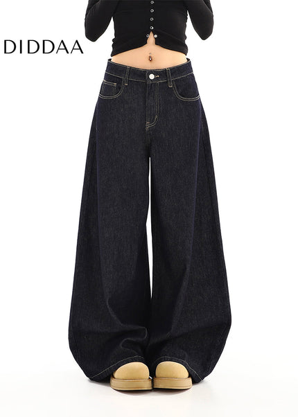 Dark Blue Loose Fit Straight Leg Jeans for Women - Women’s Jeans