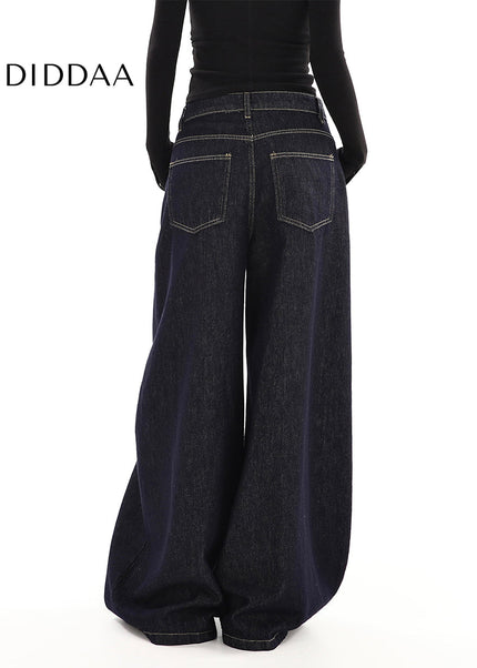 Dark Blue Loose Fit Straight Leg Jeans for Women - Women’s Jeans