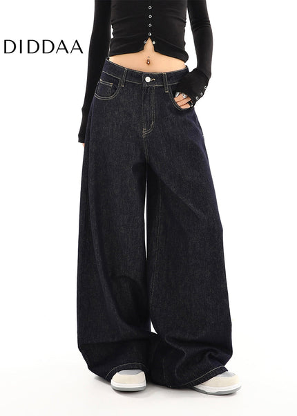 Dark Blue Loose Fit Straight Leg Jeans for Women - Women’s Jeans