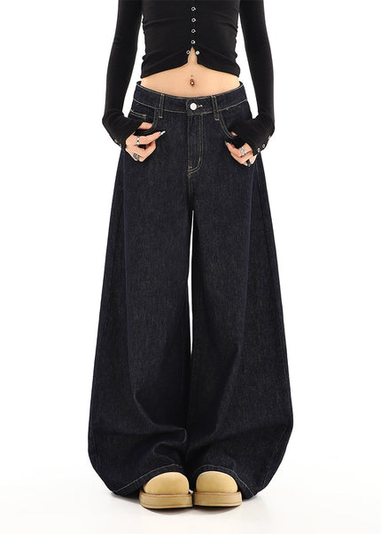 Dark Blue Loose Fit Straight Leg Jeans for Women - Women’s Jeans