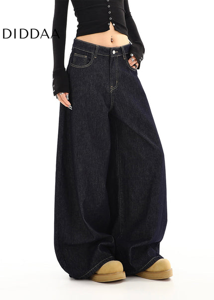 Dark Blue Loose Fit Straight Leg Jeans for Women - Women’s Jeans