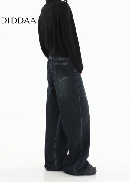 Dark Blue Vintage High Waist Wide Leg Jeans - Women’s Jeans