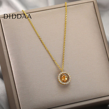 Dime Pendant Necklace | Gold Zirconia Chain - Gold - Necklaces