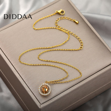 Dime Pendant Necklace | Gold Zirconia Chain - Gold - Necklaces
