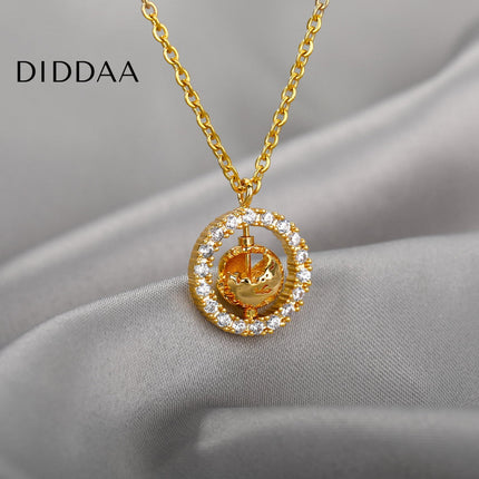 Dime Pendant Necklace | Gold Zirconia Chain - Gold - Necklaces