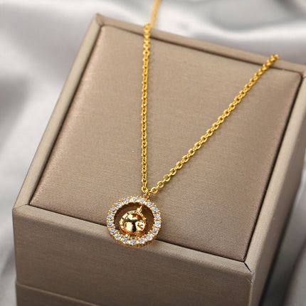 Dime Pendant Necklace | Gold Zirconia Chain - Gold - Necklaces