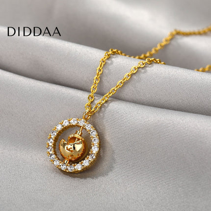 Dime Pendant Necklace | Gold Zirconia Chain - Gold - Necklaces