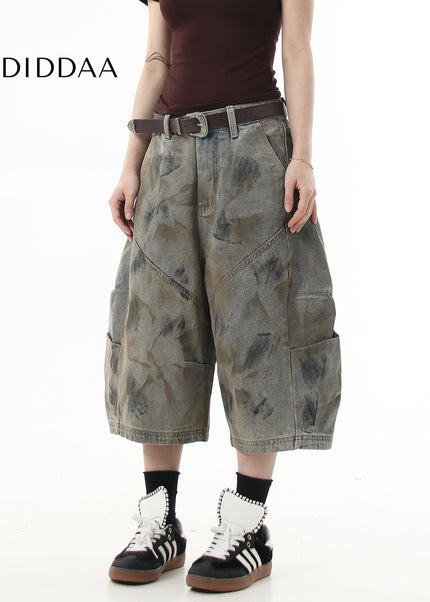 Dirty Dyed Distressed Wasteland Wide-Leg Cropped Pants - Women’s Jeans
